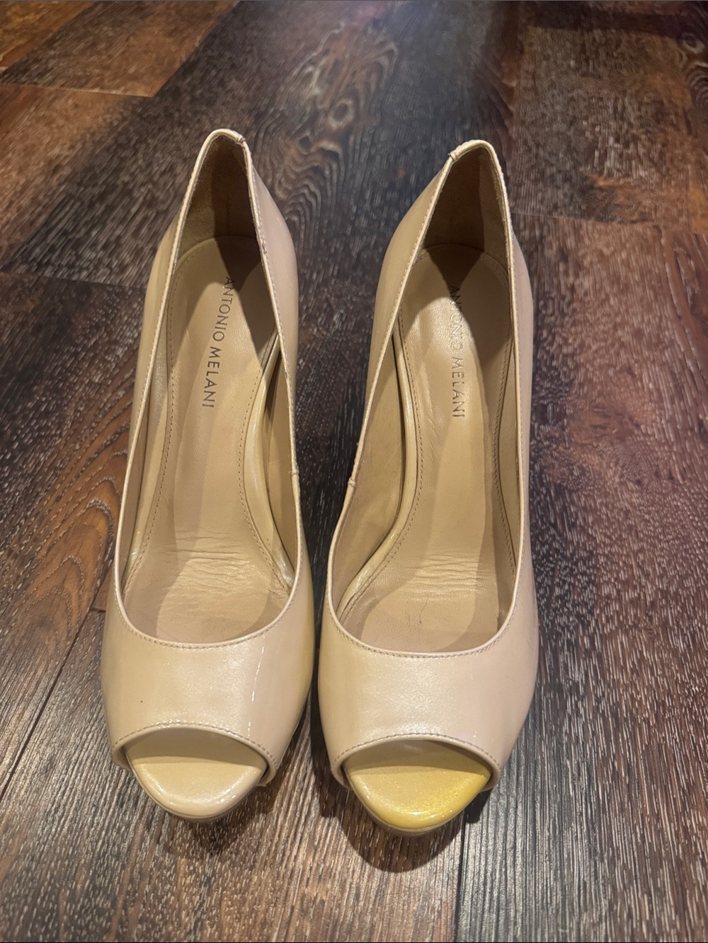 ANTONIO MELANI Beige Peep-Toe Leather Pumps